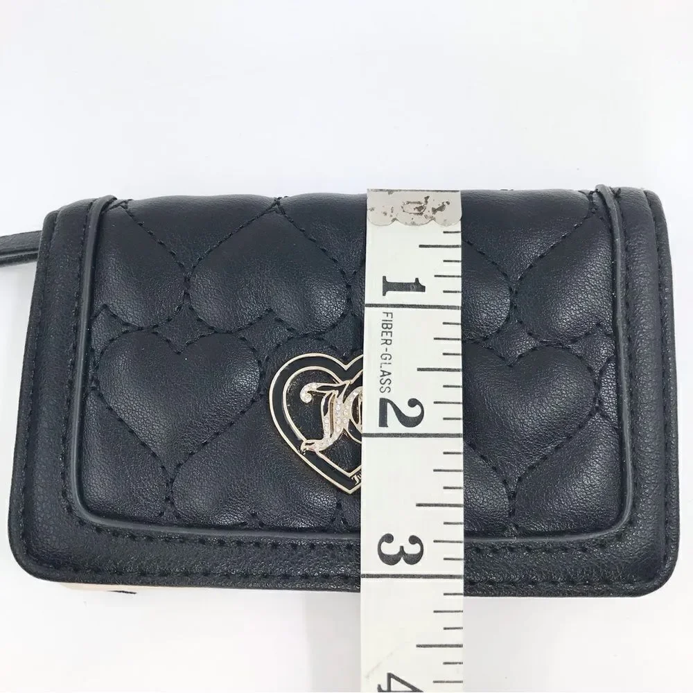 Juicy Couture Black Heart Quilted Monogram Heart Card Case Mini Snap Wallet
